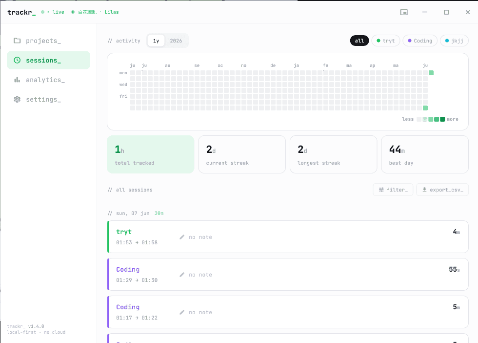 An active tracking session in trackr_